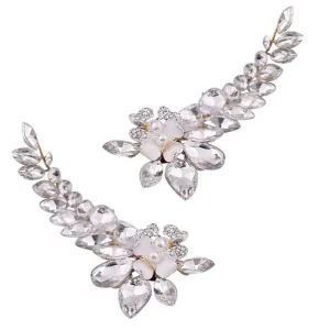 Vintage Inspired Crystal Bridal Shoe Clips. Hand Painted Flowers, Silver Finish 7503
