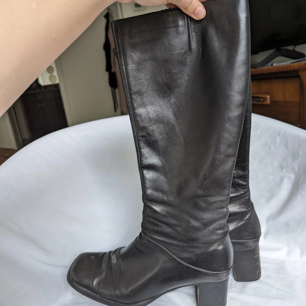 Vintage Italian Leather Via Spiga Black Knee Boots