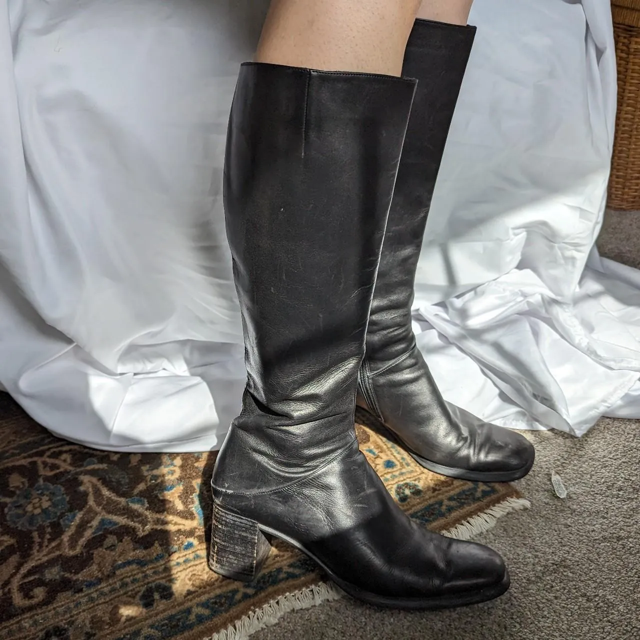 Vintage Italian Leather Via Spiga Black Knee Boots