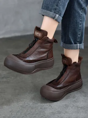 Women Vintage Vintage Leather Zipper Platform Boots