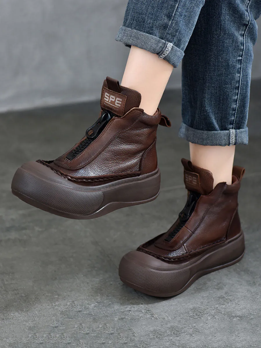 Women Vintage Vintage Leather Zipper Platform Boots