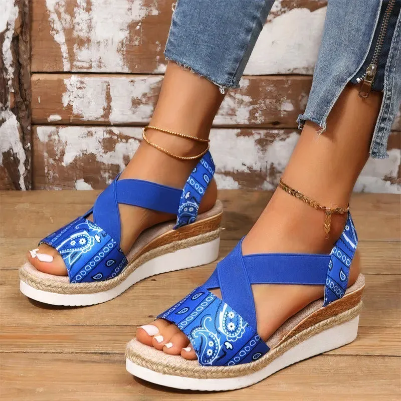 Women's Casual Cross-Strap Retro Sandals Breathable Thick Sole Wedge Heel Sandals