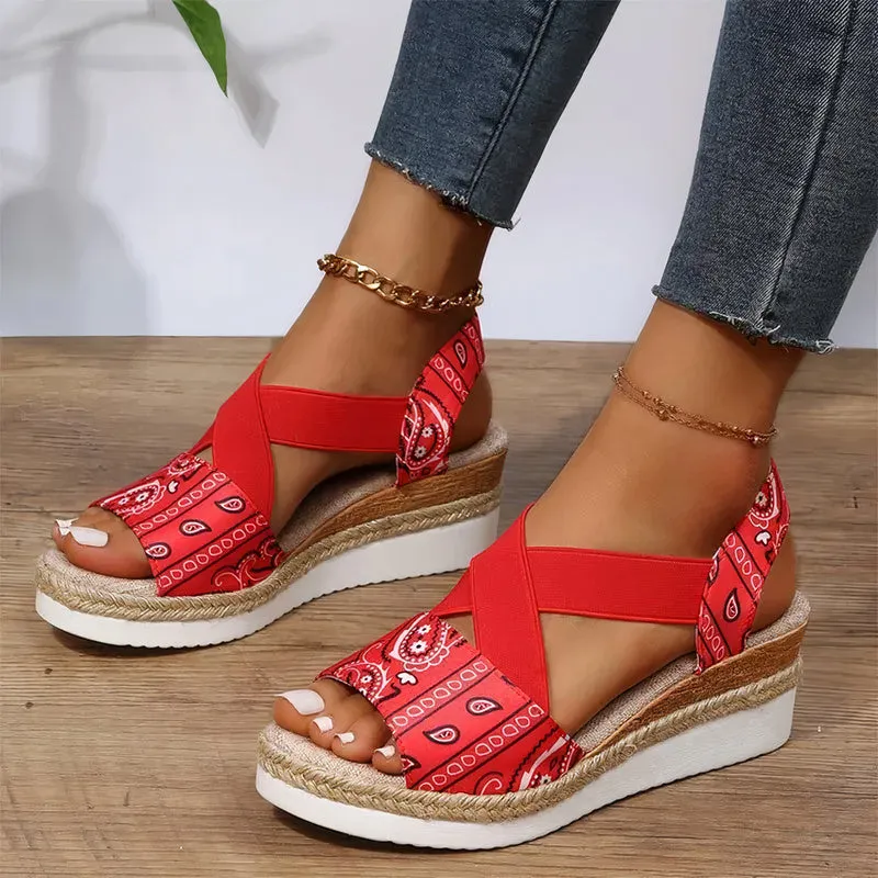 Women's Casual Cross-Strap Retro Sandals Breathable Thick Sole Wedge Heel Sandals